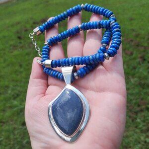 Jay King DTR mine finds lapis necklace blue coral Pendant 925 Sterling Silver